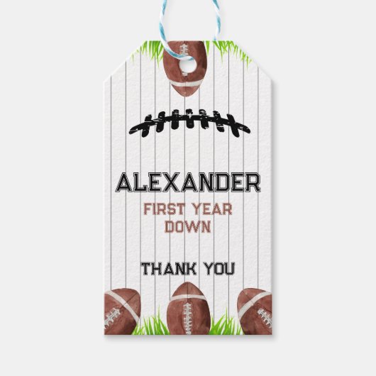 Football Patroon 1e jaar Down Birthday Cadeaulabel (Voorkant)