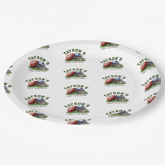 Football Patroon Eerste jaar Down 1st Verjaardag Papieren Bordje (Gekanteld)