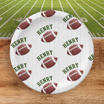 Football Pattern First Year Down 1st birthday Papieren Bordje<br><div class="desc">Elevate your 'First Year Down' 1st birthday extravaganza with our Personalized Football-Themed Paper Plates. These plates are more than just tableware – they're a celebration essential that seamlessly combines personalization and thematic perfection. Imagine the delight as your guests lay eyes on these plates, adorned with a playful pattern of footballs...</div>