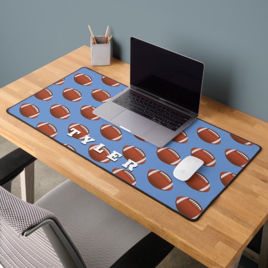 Football Pattern, personaliseer Vette Naam op Blau Bureaumat (Kantoor 2)