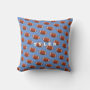 Football Pattern, personaliseer Vette Naam op Blau Kussen