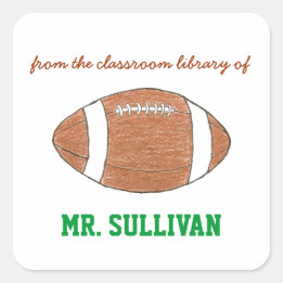 Football personalized teacher bookplate vierkante sticker