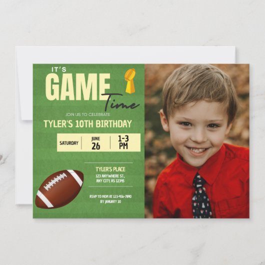 Football Photo Birthday Party Invitation Kaart (Voorkant)