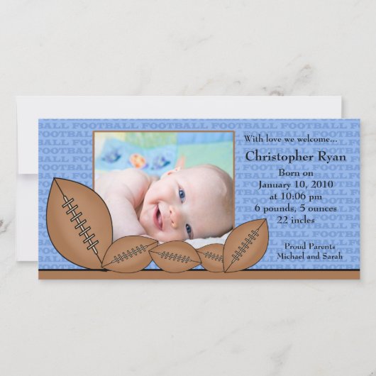 Football PHOTO Boy Geboorteaankondiging Aankondiging (Voorkant)
