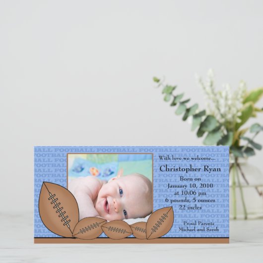 Football PHOTO Boy Geboorteaankondiging Aankondiging (Staand voorkant)