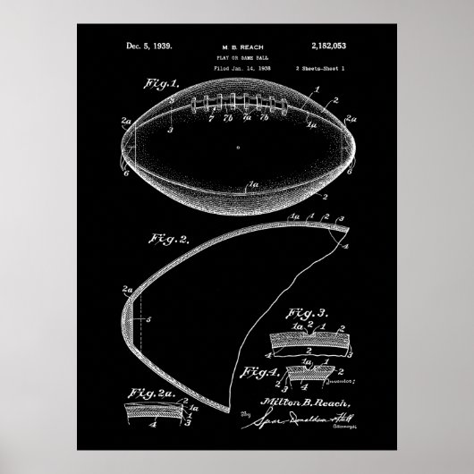 Football Pigskin 1939 Blueprint Patent Poster (Voorkant)