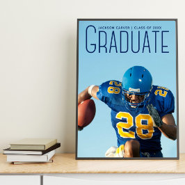 Football Player Afstuderen 2025 Blue Script Foto Poster