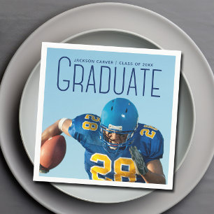 Football Player Afstuderen 2025 Blue Script Foto Servet