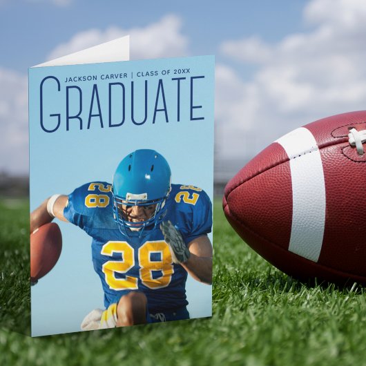 Football Player Afstuderen Photo Blue Script Aankondiging