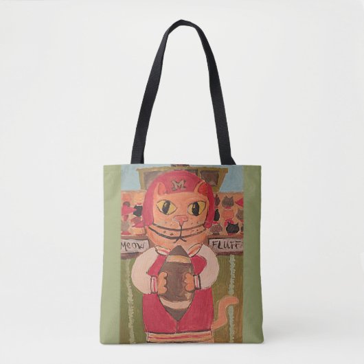 Football Player Cat Folk Art Fun Painting Tote Bag (Voorkant)