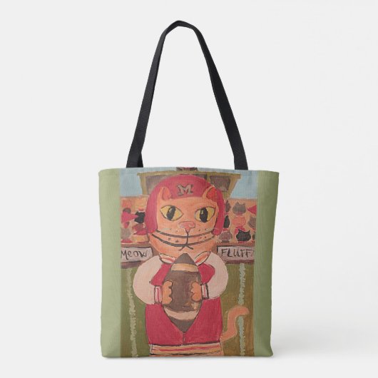 Football Player Cat Folk Art Fun Painting Tote Bag (Achterkant)
