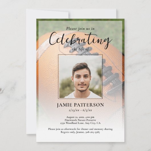 Football Player Celebration of Life Photo Funeral Kaart (Voorkant)