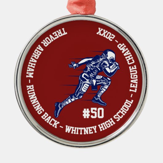 Football Player Champion Monogram Team School Metalen Ornament (Voorkant)