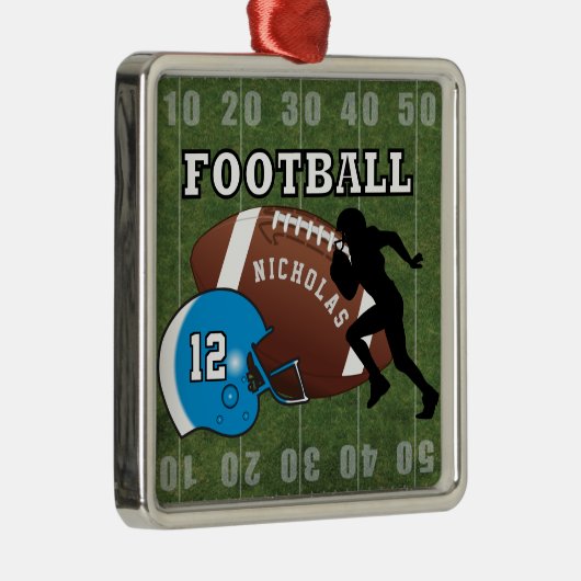 Football 🏈 Player en Blue Helmet Metalen Ornament (Rechts)