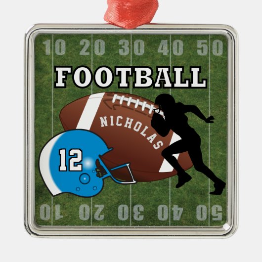Football 🏈 Player en Blue Helmet Metalen Ornament (Voorkant)