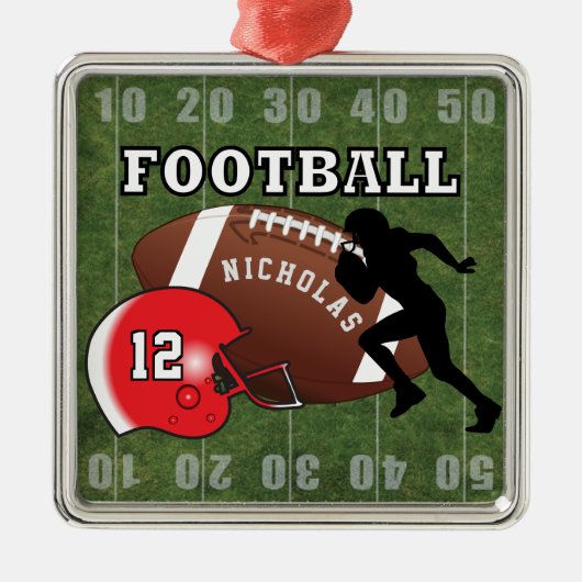 Football 🏈 Player en Red Helmet Metalen Ornament (Voorkant)
