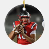 Football player gepersonaliseerde foto Kerstmis Keramisch Ornament (Achterkant)