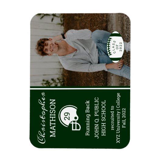 Football Player Green | Witte Afstuderen Magneet (Verticaal)