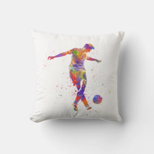 Football player in waterverf kussen