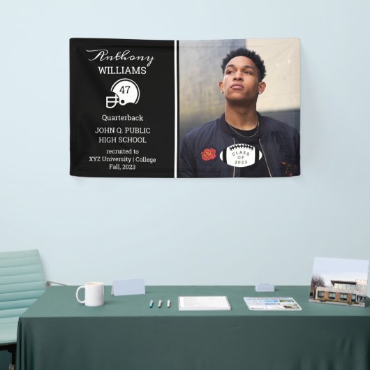 Football Player Photo Black Afstuderen Spandoek (Beurs)