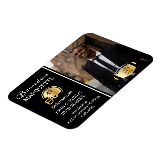 Football Player Photo Black | Goud Afstuderen Magneet (Linkerzijde)