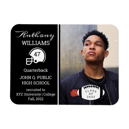Football Player Photo Black | Witte Afstuderen Magneet (Horizontaal)
