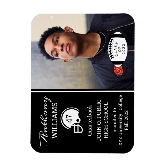 Football Player Photo Black | Witte Afstuderen Magneet (Verticaal)