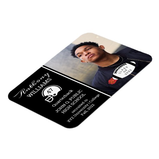 Football Player Photo Black | Witte Afstuderen Magneet (Linkerzijde)