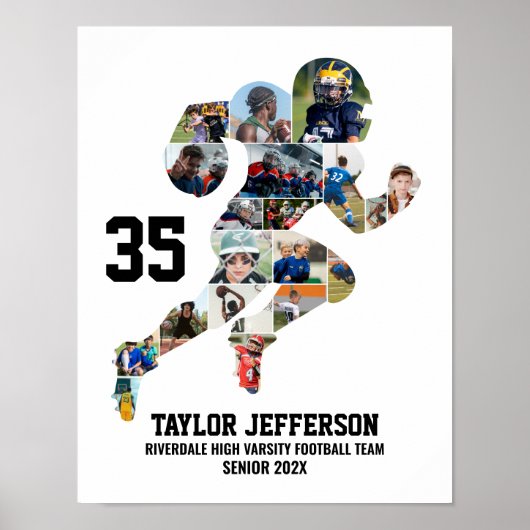 Football Player Photo Collage Custom Senior Gift Poster (Voorkant)