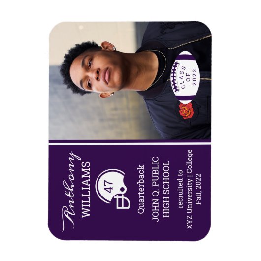 Football Player Photo Paars | Witte Afstuderen Magneet (Verticaal)