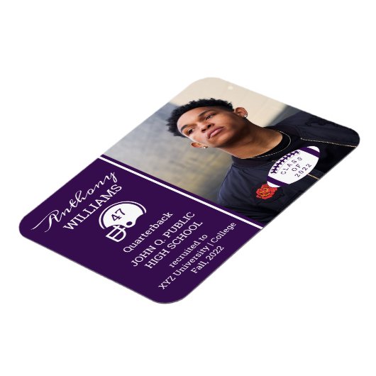 Football Player Photo Paars | Witte Afstuderen Magneet (Linkerzijde)