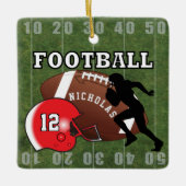 Football Player Touchdown - Rood Keramisch Ornament (Voorkant)