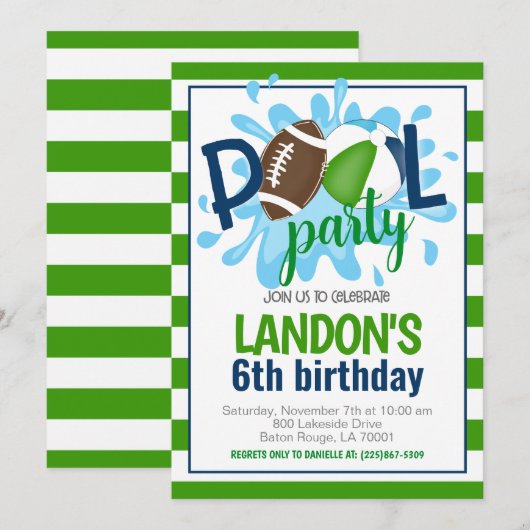 Football Pool Party Verjaardagsuitnodiging Kaart (Voorkant / Achterkant)