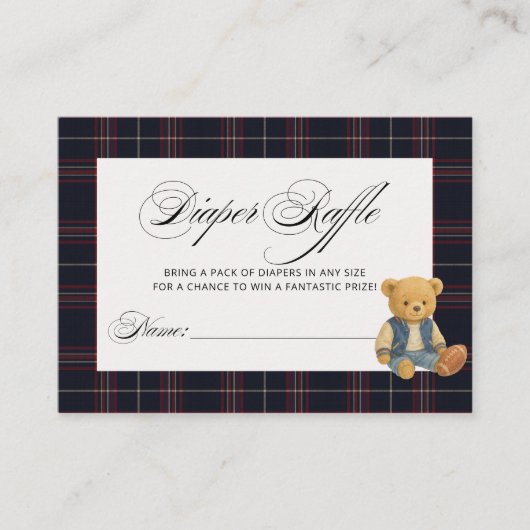 Football Preppy Beer Baby shower Luier Raffle Informatiekaartje (Voorkant)