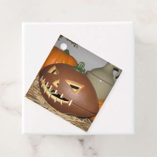 Football Pumpkin Wooden Gift Labels (In situ)