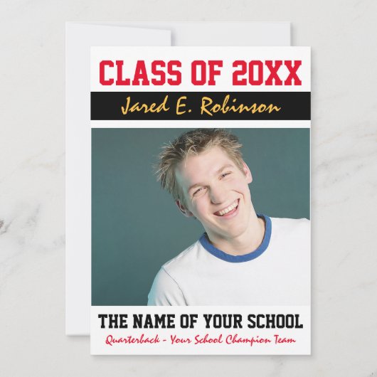Football Quarterback Jersey Number Afstuderen Kaart (Achterkant)