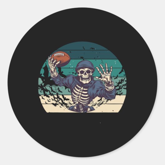 Football Retro  Halloween Skelet Ronde Sticker (Voorkant)