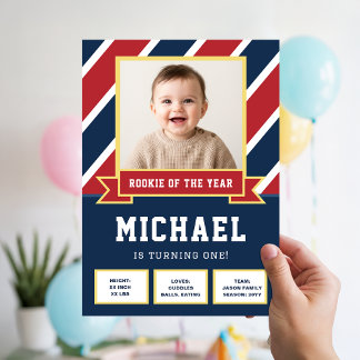 Football Rookie Of The Year 1st Birthday Kid Photo Kaart