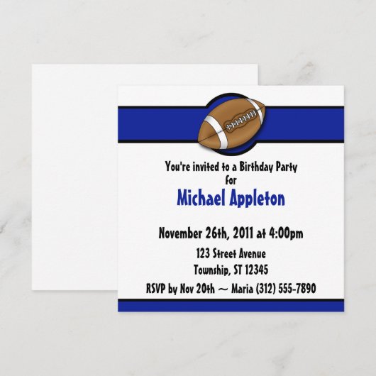 Football Royal Blue Birthday-uitnodigingen Kaart (Voorkant / Achterkant)