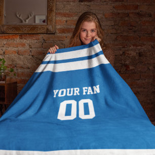 Football Royal Blue & White, speciaal gepersonalis Fleece Deken