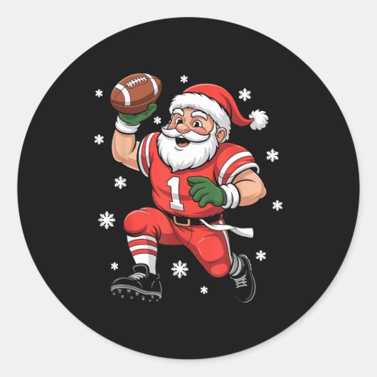Football Santa Claus Lineman Christmas Quarterback Ronde Sticker (Voorkant)