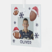 Football Santa Hat Name Photo Christmas  Glas Ornament (Voorkant links)