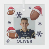Football Santa Hat Name Photo Christmas  Glas Ornament (Voorkant)