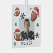 Football Santa Hat Name Photo Christmas  Glas Ornament (Voorkant Rechts)