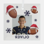 Football Santa Hat Name Photo Christmas  Glas Ornament (Achterkant)