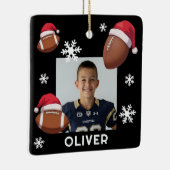 Football Santa Hat Name Photo Christmas  Keramisch Ornament (Rechts)