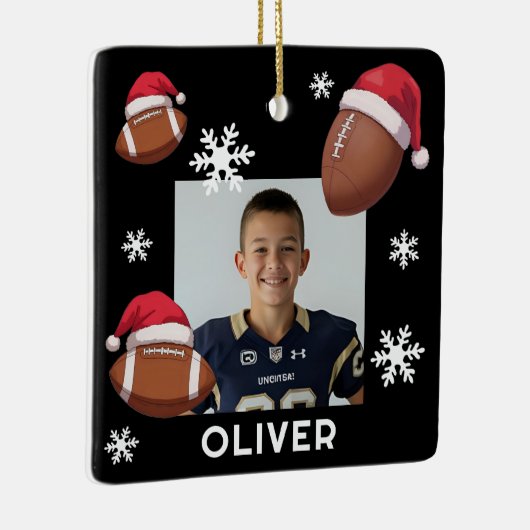 Football Santa Hat Name Photo Christmas  Keramisch Ornament (Rechts)