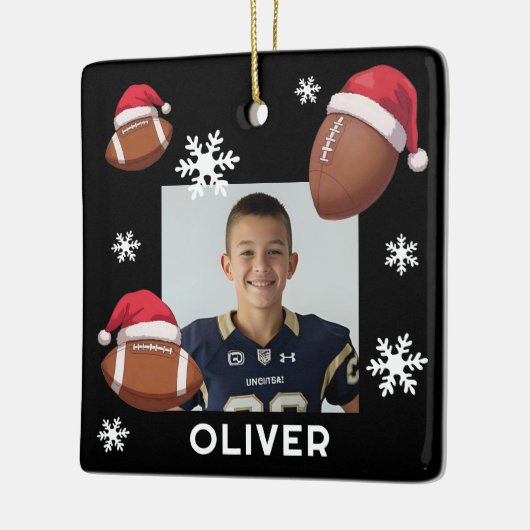 Football Santa Hat Name Photo Christmas  Keramisch Ornament (Links)