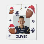 Football Santa Hat Name Photo Christmas  Keramisch Ornament (Links)