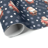 Football Santa on Navy Blue Cadeaupapier (Rol Hoek)